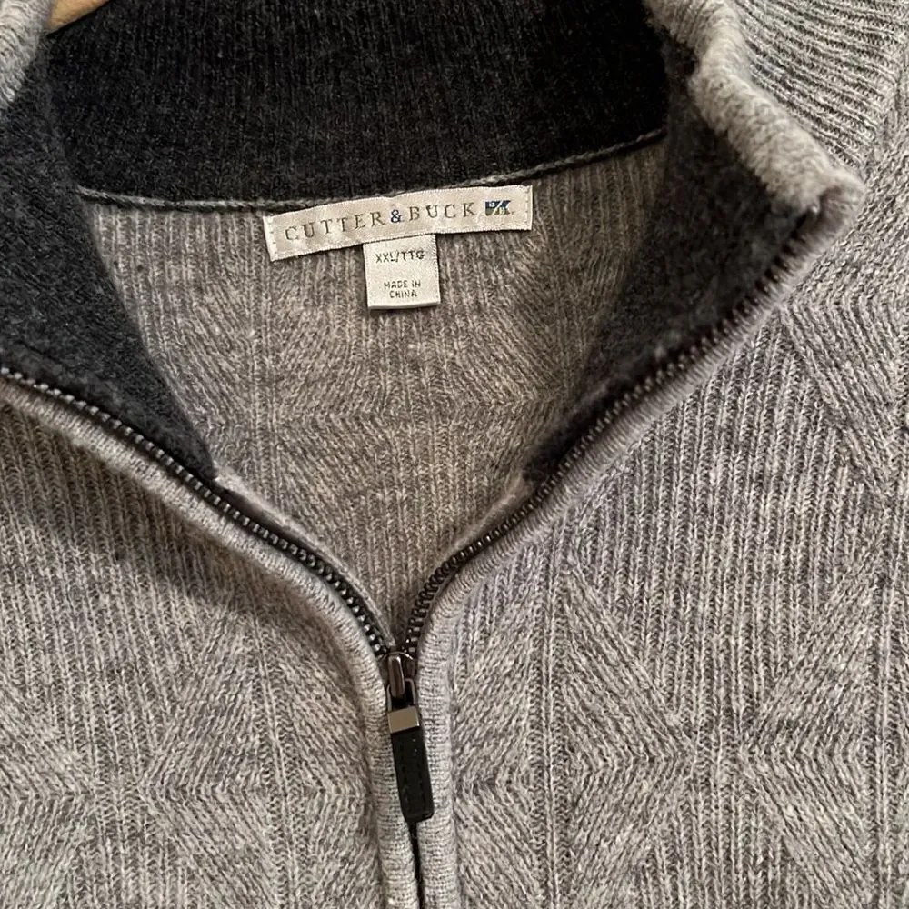 Cutter & Buck Men’ Long Sleeve 110% Lambs Wool 1/4 Zip Heather Gray Sweater XXL